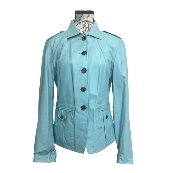Source Unknown Women’s Aqua Leather Jacket - Picture 2 of 11